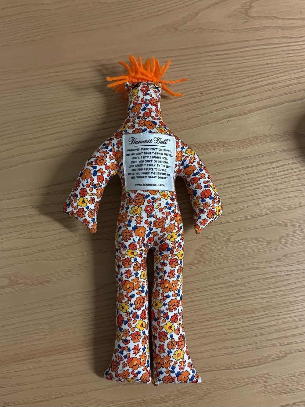 Damnit Doll Floral Orange Hair Plush Suffed Doll Stress Relief Gag Gift